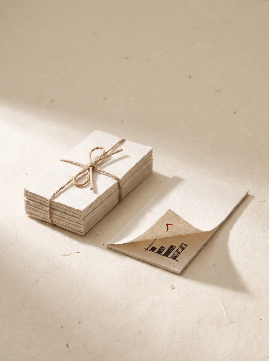 Payment receipts and a ledger card arranged on washi paper